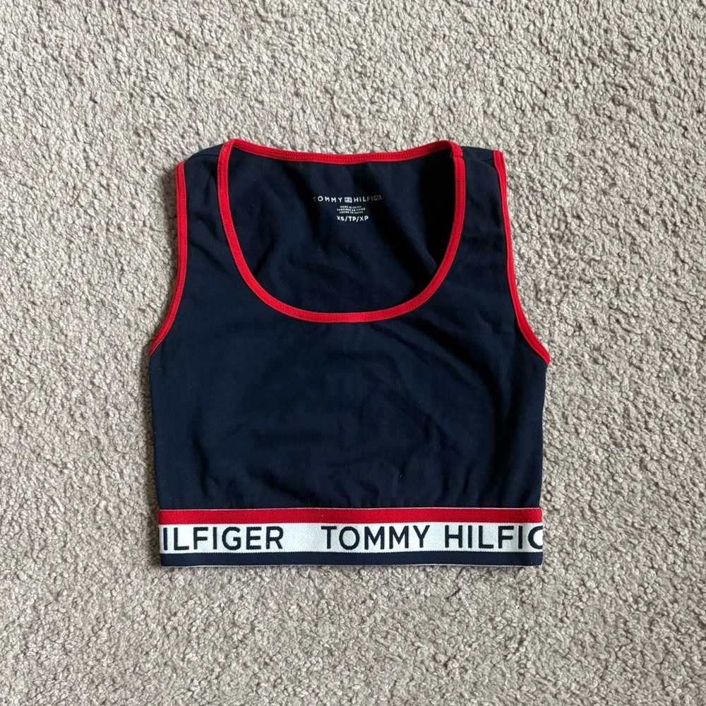 Tommy Hilfiger Navy Sports Bra with Red Accents